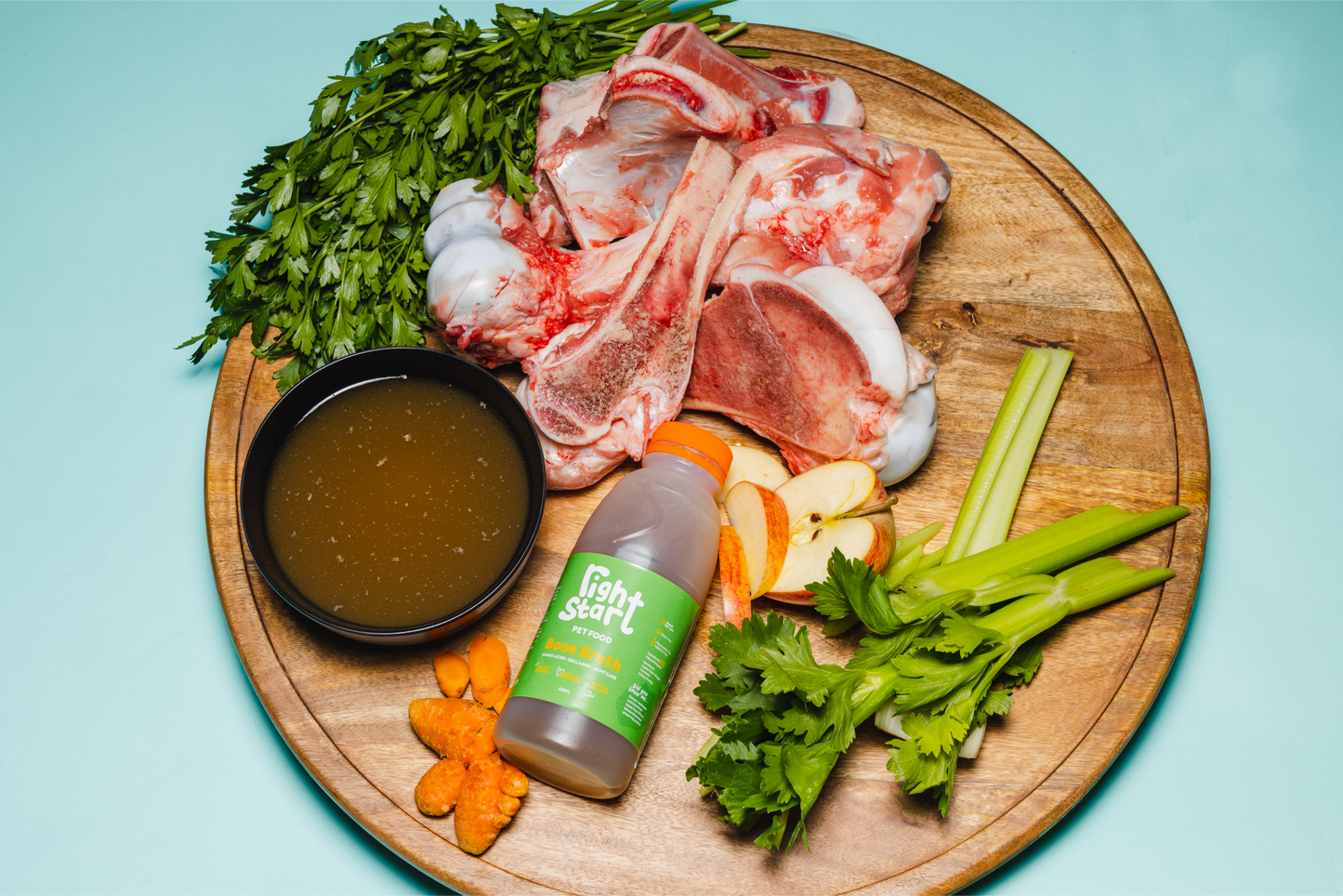 bone broth for dogs on platter