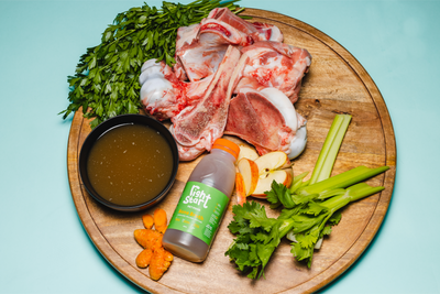 bone broth for dogs on platter