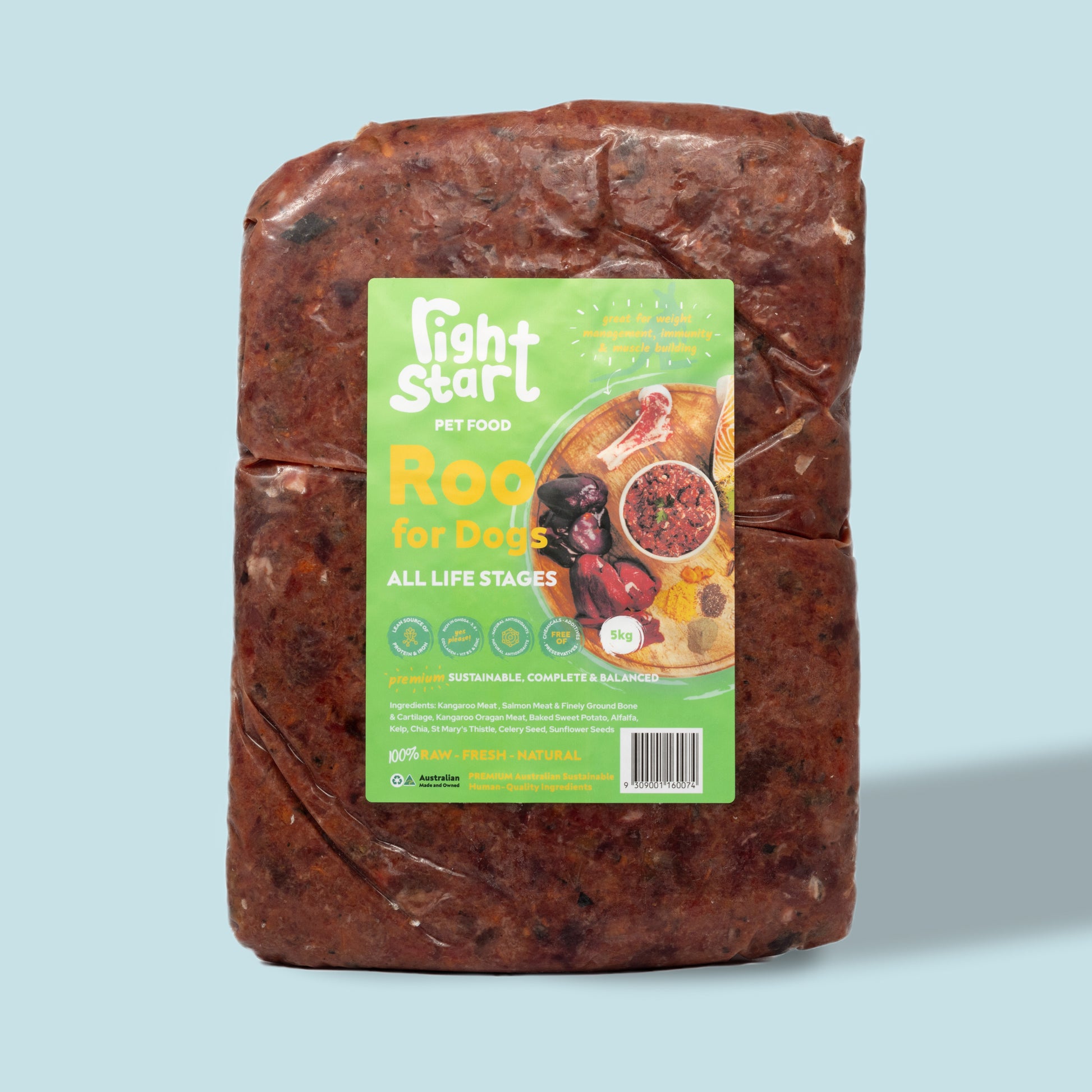 5kg frozen kangaroo mince for dogs with green sticker