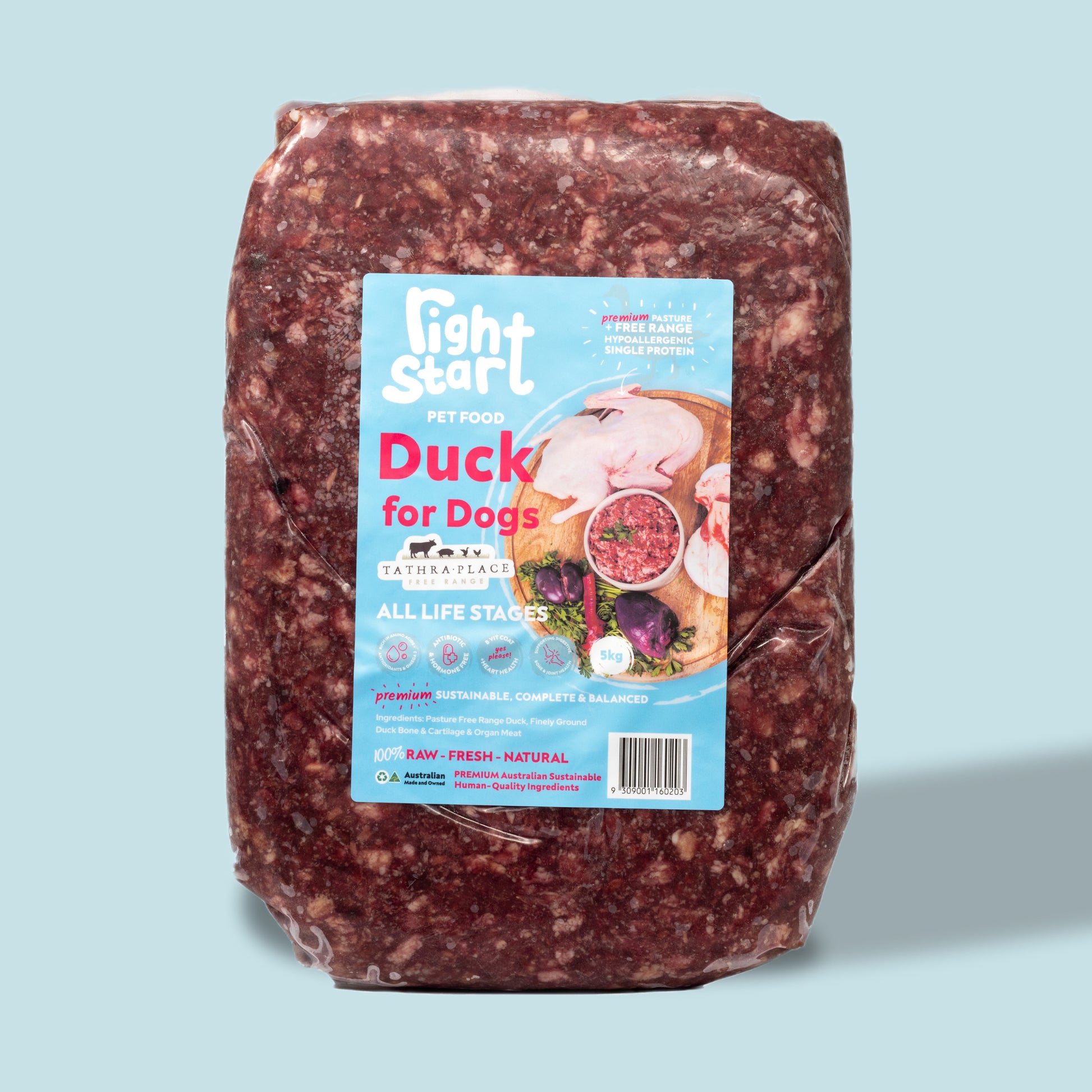 1kg frozen duck mince for dogs blue sticker