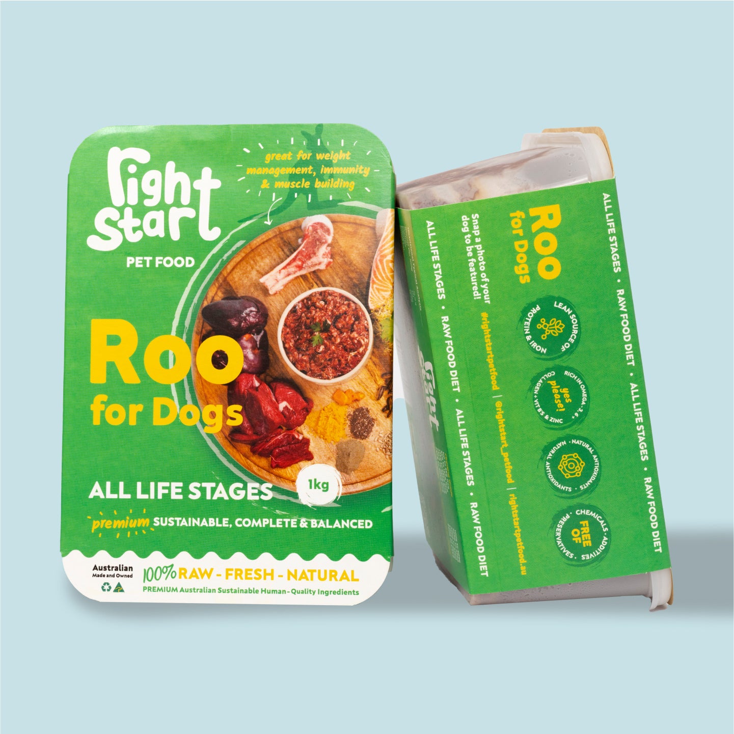 Roo meat for dogs green package right start pet food 1kg