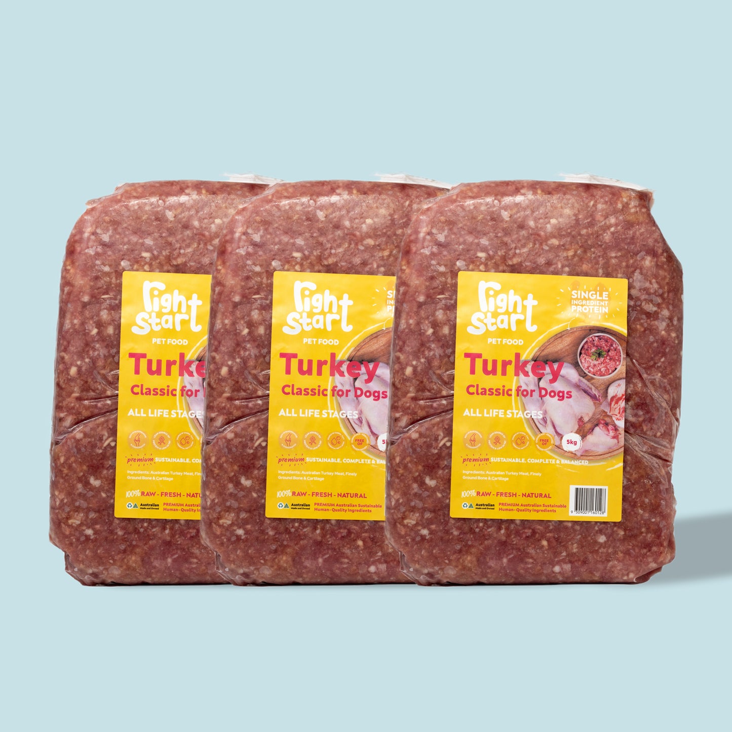 x3 5kg frozen turkey classic mince for dogs  yellow sticker